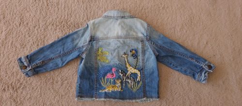 Next kislány farmerdzseki zsiráfos és flamingós hímzéssel hátul 92-es méret