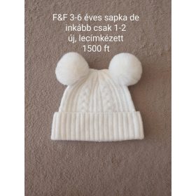 F&F fehér kötött kislány sapka dupla pomponnal