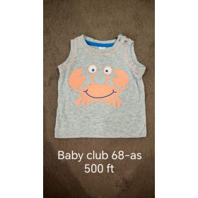   Baby Club 68-as méretű, rákos ujjatlan kisfiú felső – Nyári vidámság!